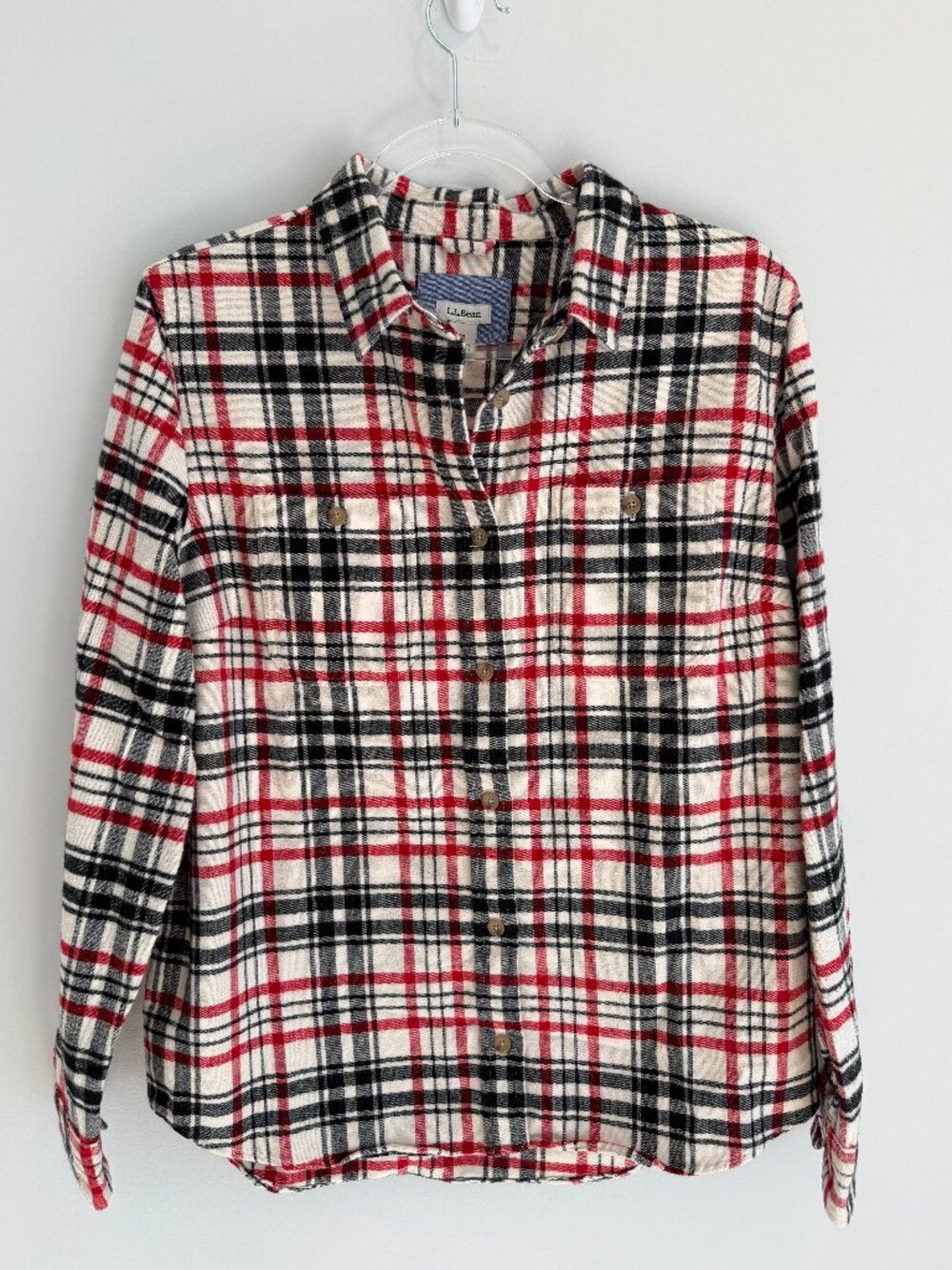 L.L. Bean Women's Heavyweight Flannel Shirt Plaid Red Black Cream Size M NWOT